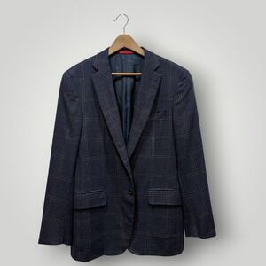 Isaia Napoli Cashmere Silk Blazer Navy Brown‎ Plaid Nuova Base S Italy Size 42R